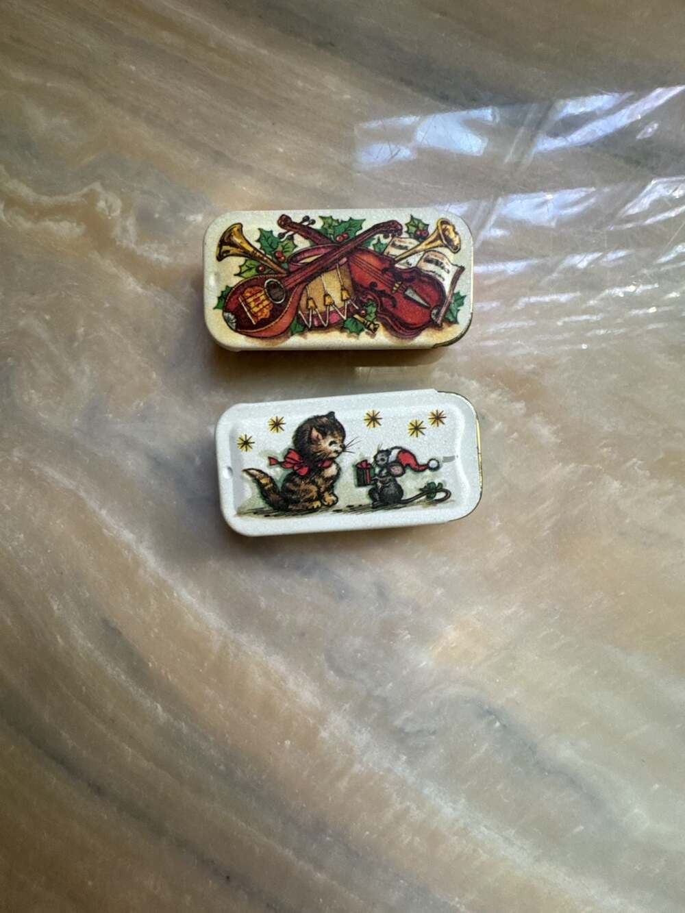 Vintage Potpourri Press Christmas Mini Pillbox Tins Set of 2